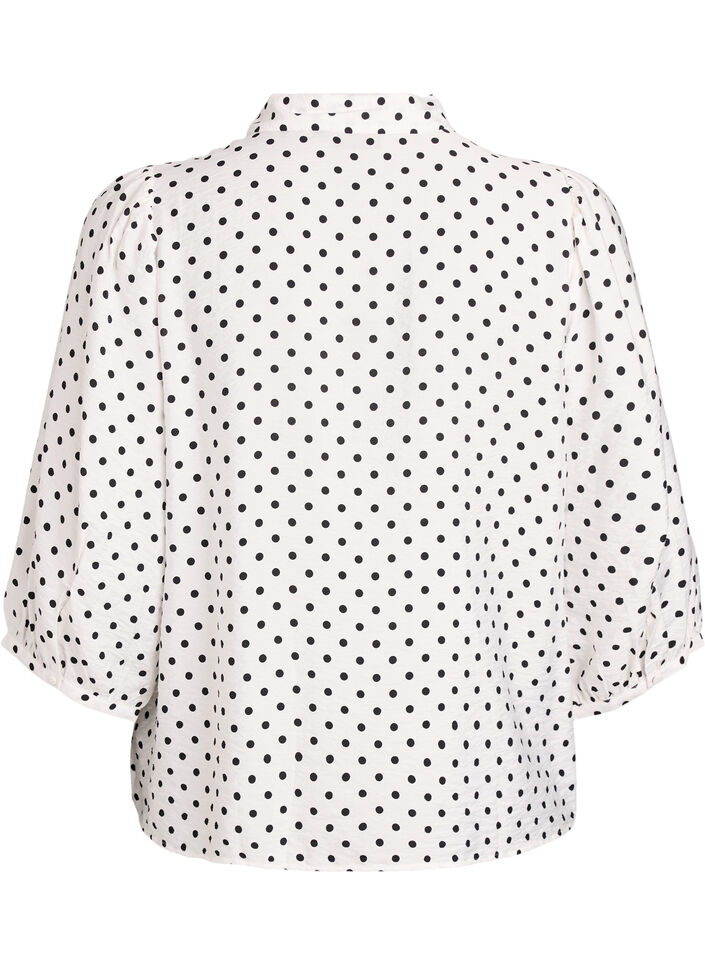 Shirt with dotted pattern and 3/4 sleeves, White, Packshot image number 1