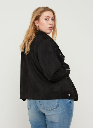 Short jacket in faux suede, Black, Model image number 1