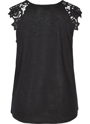 Plain-coloured top with lace sleeves, Black, Packshot image number 1