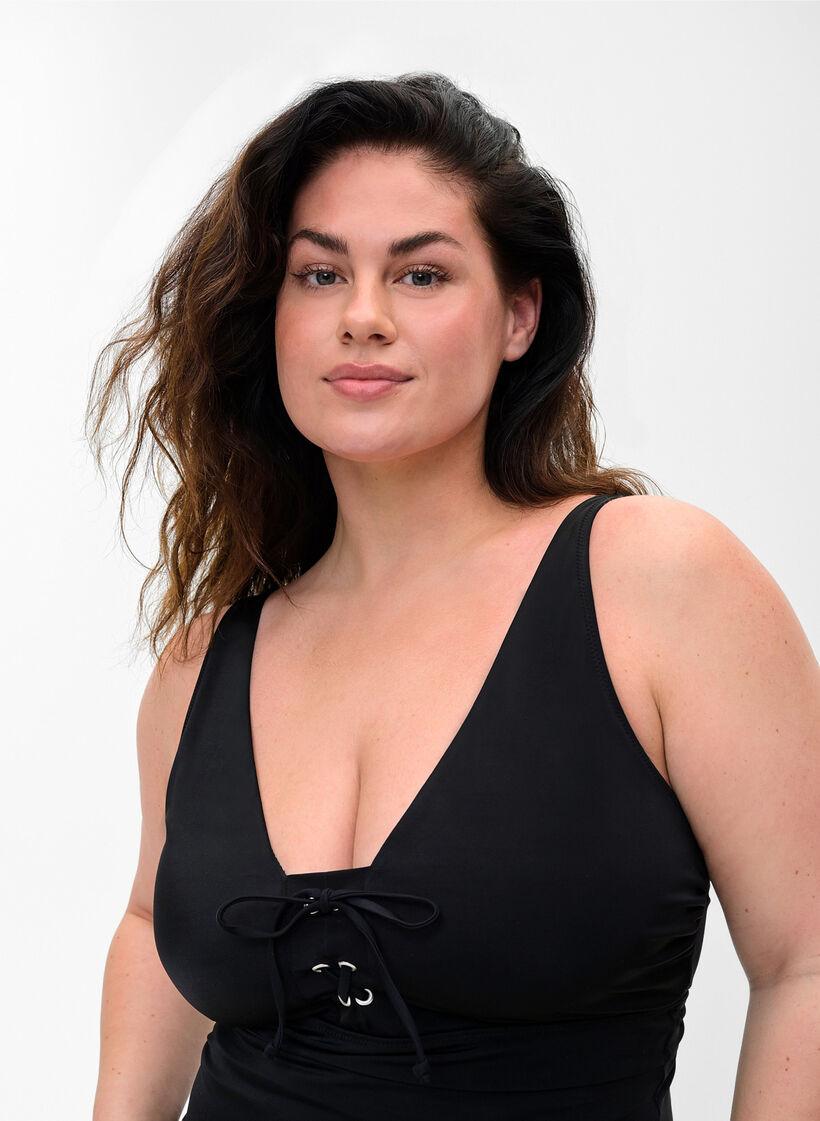 Bathing suit with drawstring detail, Black, Model image number 2