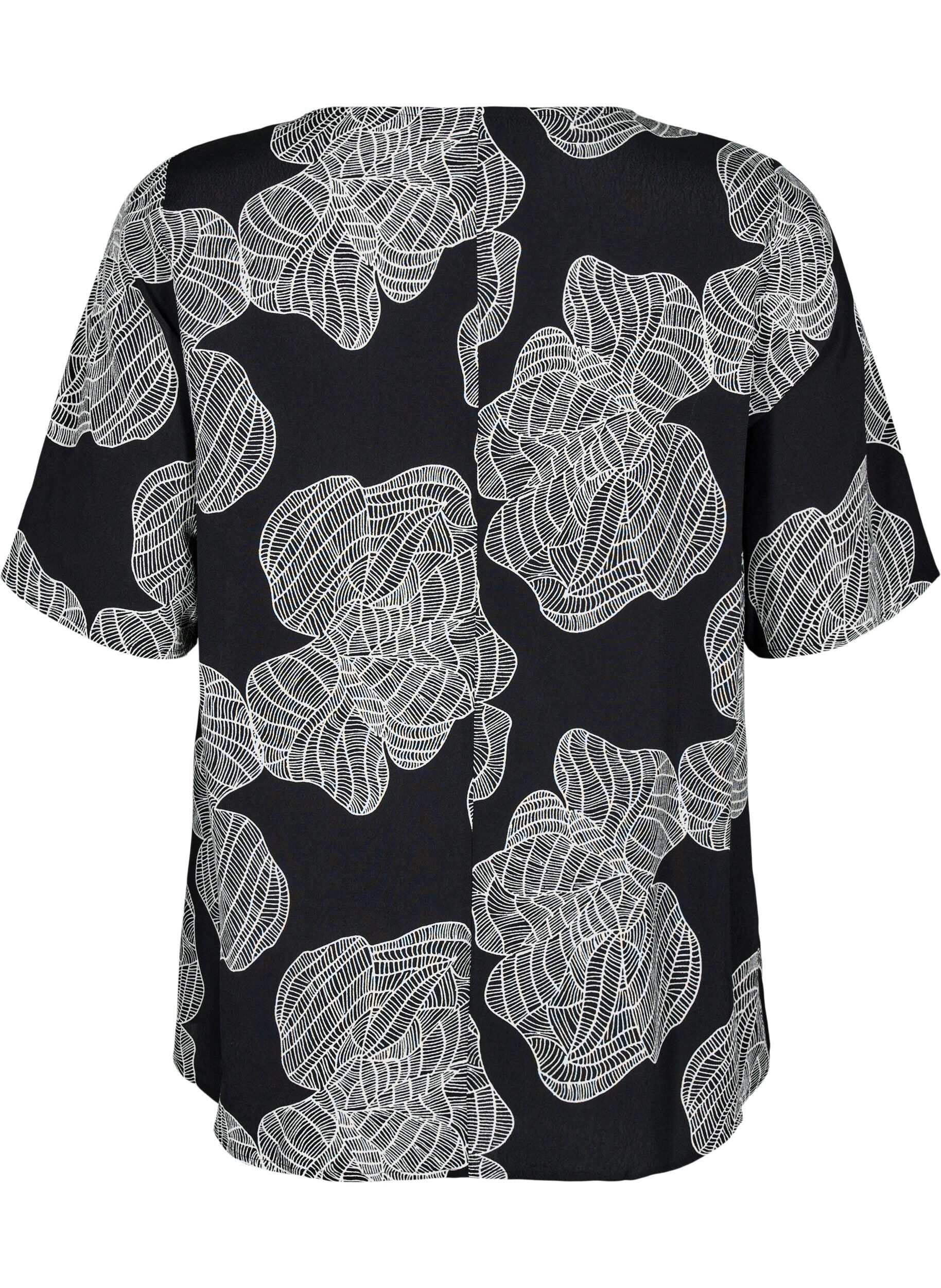 Zizzifashion Short sleeve viscose Blouse with print, Black, Packshot image number 1