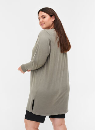 Knit cardigan with slits and rib, Shadow Mel., Model image number 1