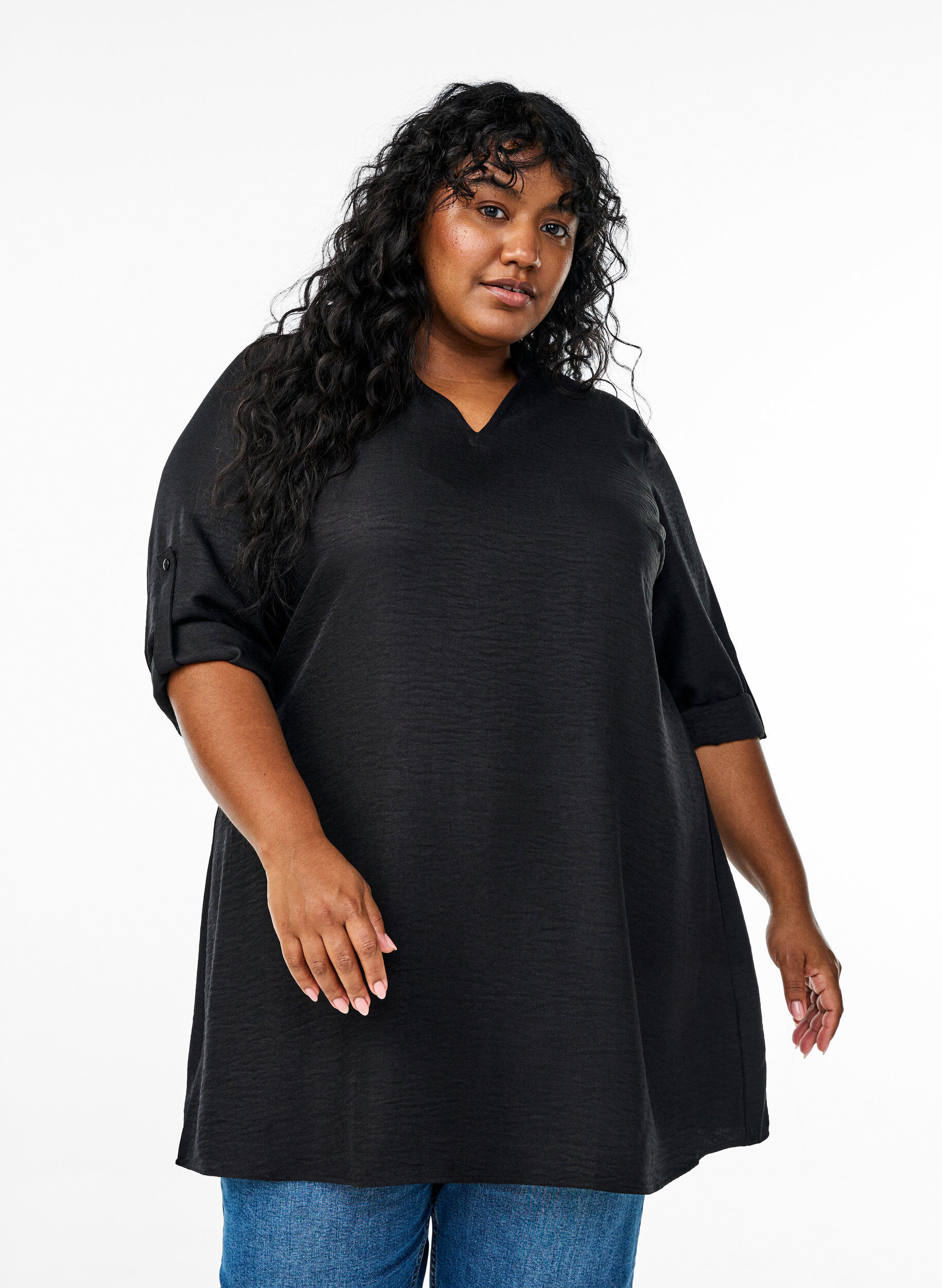Tunic with V-neck, Black, Model