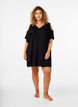 Beach dress with shoulder detail in viscose, Black, Model image number 1