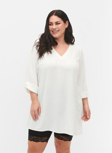 A-shape tunic with 3/4 sleeves, Bright White, Model image number 0