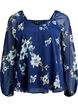 Chiffon blouse with floral print and long sleeves, Blue, Packshot image number 0