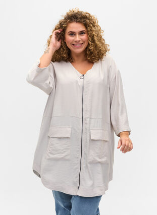 Tunic with v-neck and 3/4-length sleeves, Birch, Model image number 0