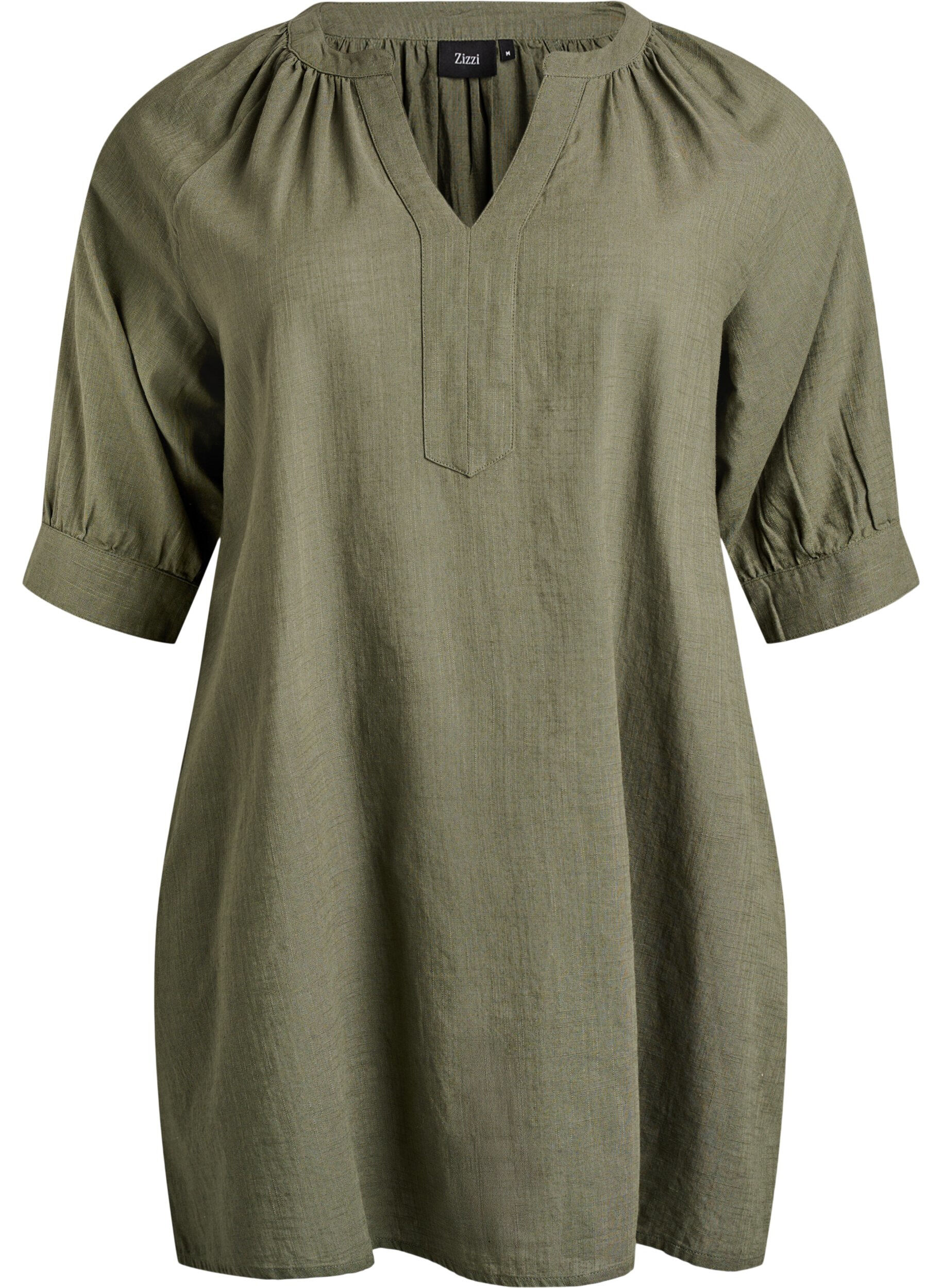 Zizzifashion Cotton tunic with a V-neck, Green, Packshot image number 0