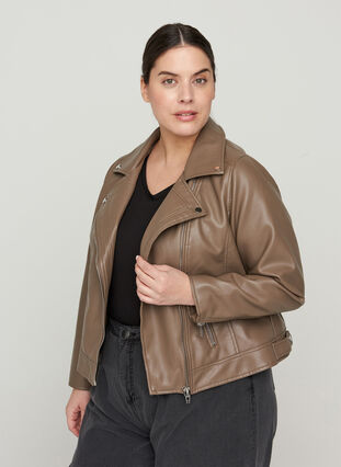 Short jacket in faux leather, Pine Bark, Model image number 0