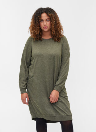 Marled sweatshirt dress with pockets, Ivy Green, Model image number 0