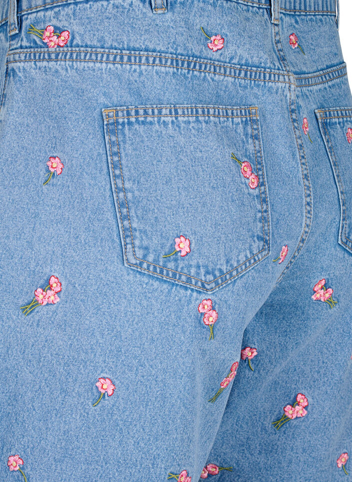 Denim shorts with embroidered flowers, Light Blue, Packshot image number 3