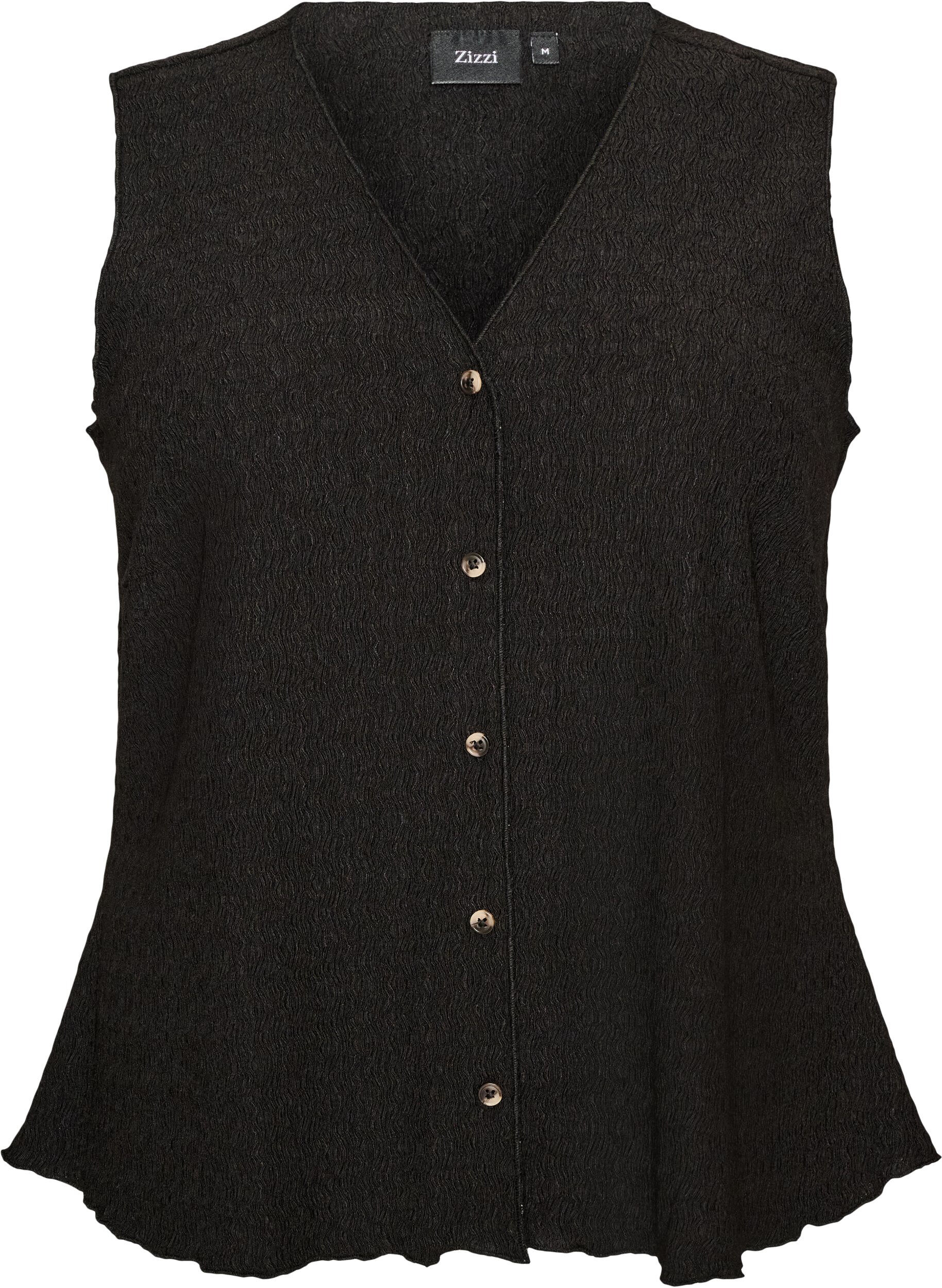 ZizzifashionSleeveless top with a wavy texture and button fastening, Black, Packshot image number 0