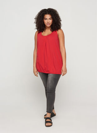 Cotton top with a round neck and lace trim, Lipstick Red, Model image number 2