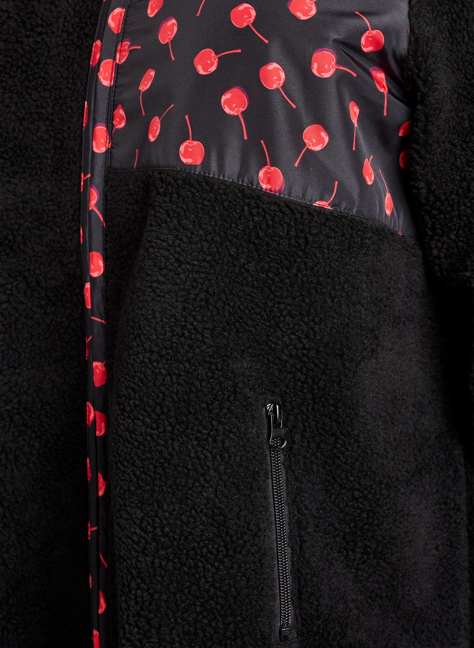 Zizzifashion Teddy-fleece jacket with cherry details, Black, Packshot image number 3
