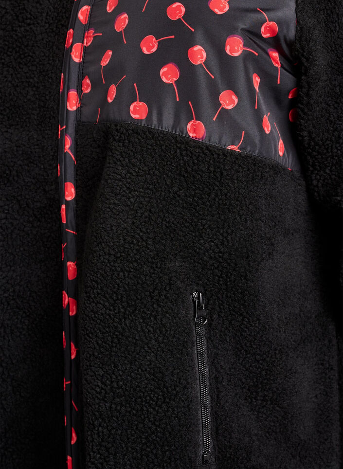 Teddy-fleece jacket with cherry details, Black, Packshot image number 3