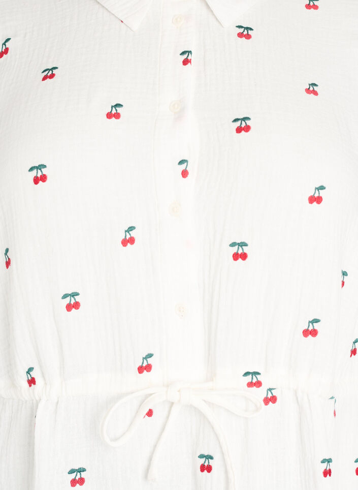 Shirt dress in cotton muslin with embroidered motifs, Vanilla, Packshot image number 2