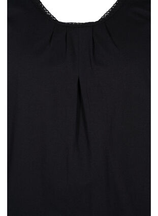 Cotton top with rounded neckline and lace trim, Black, Packshot image number 2