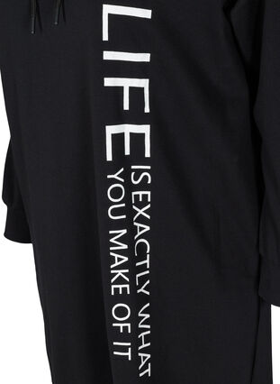 Long sweatshirt with a hood and print details, Black, Packshot image number 3