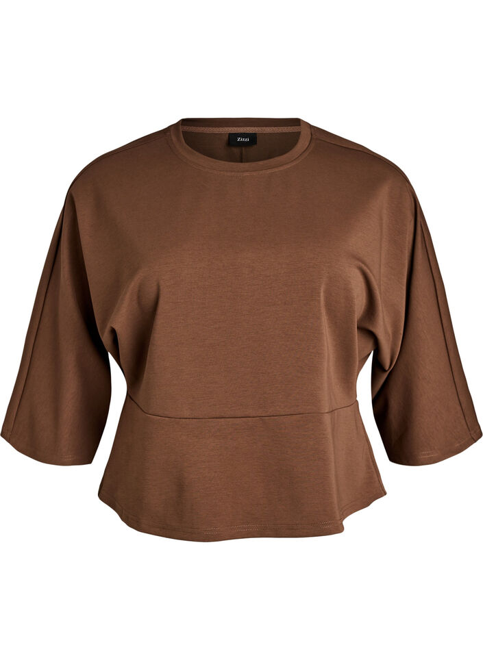 Peplum blouse with elbow-length sleeves, Brown, Packshot image number 0
