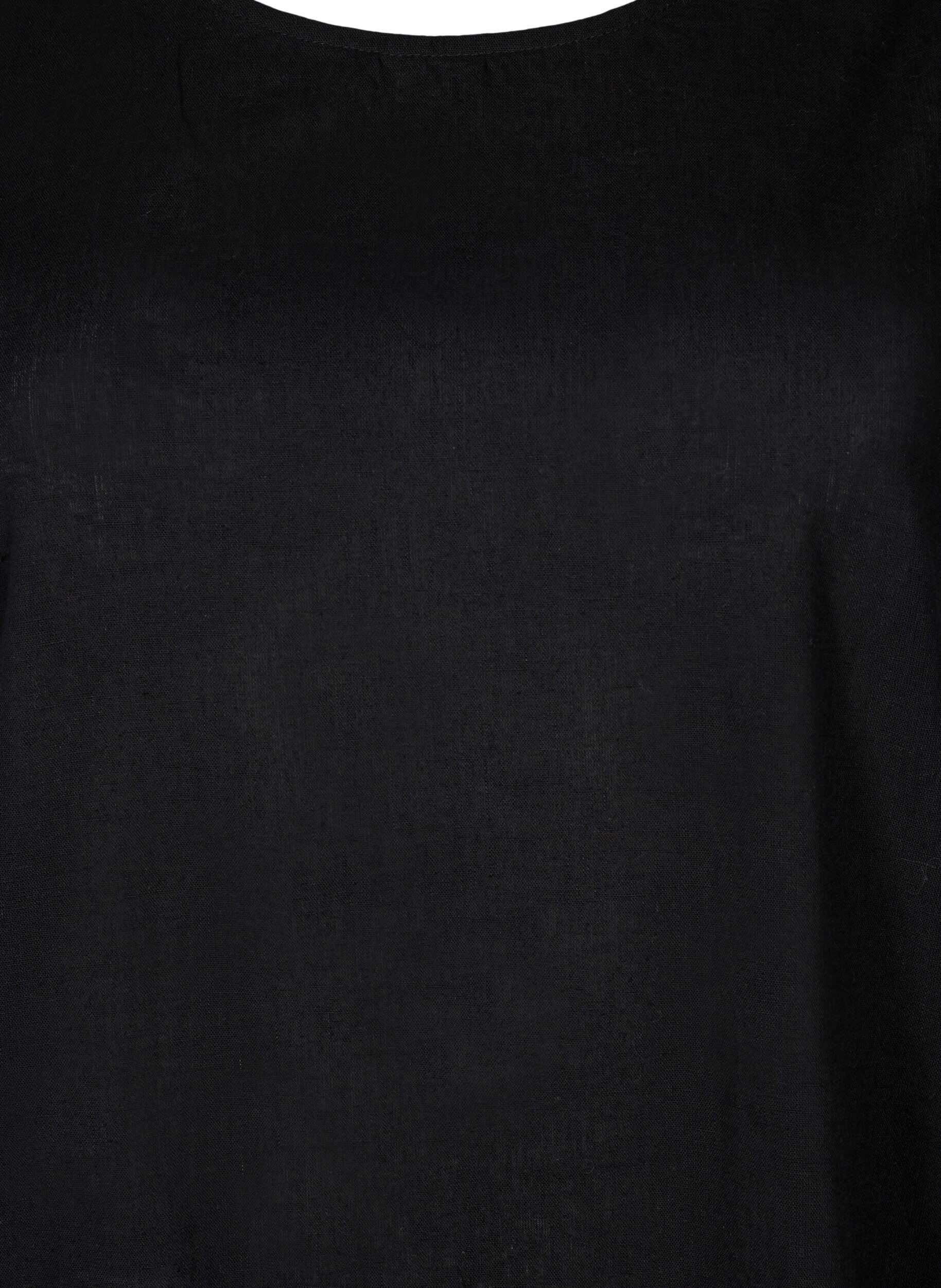 Zizzifashion Sleeveless cotton blend dress with linen, Black, Packshot image number 2