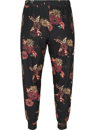Floral pyjama trousers in viscose, Black AOP Flower, Packshot image number 1
