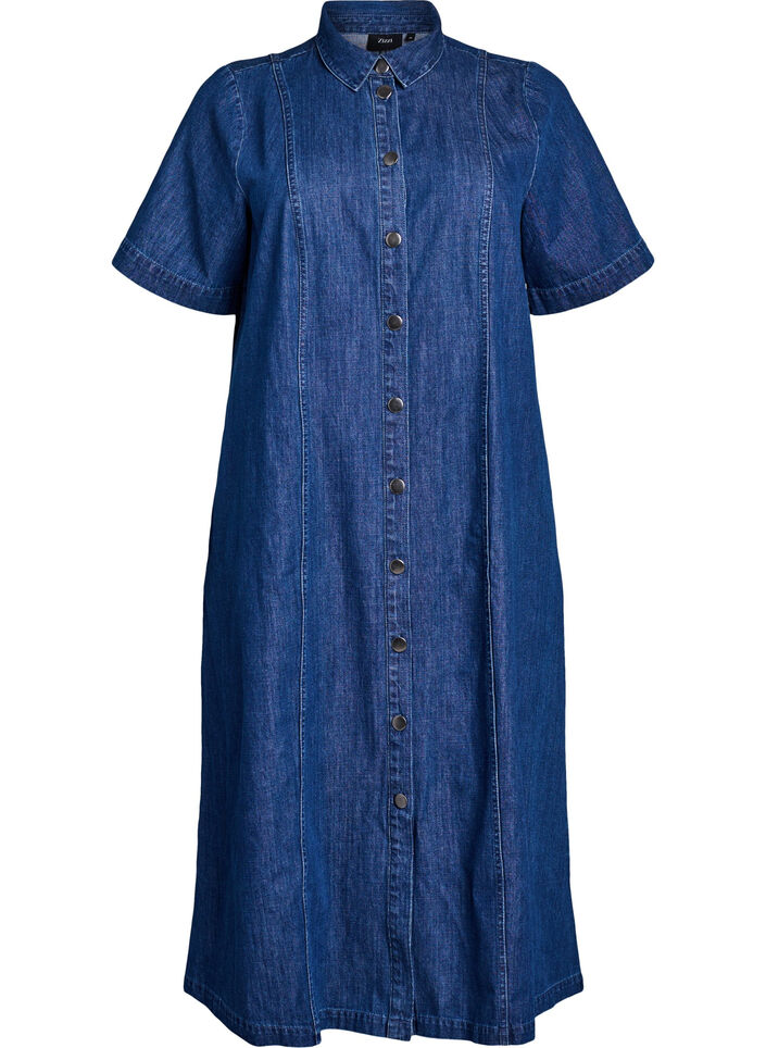 Midi-length denim shirt dress, Blue, Packshot image number 0