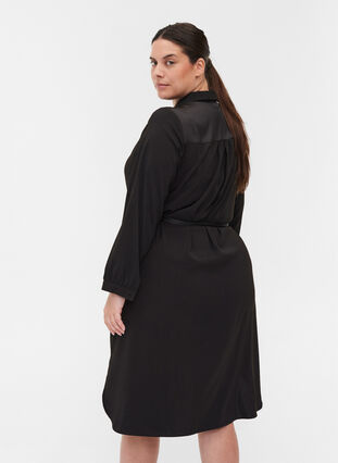 Shirt dress with tie-string and buttons, Black, Model image number 1