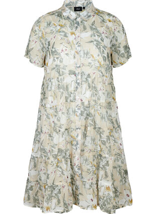 Floral dress with short sleeves, Beige Flower AOP, Packshot image number 0