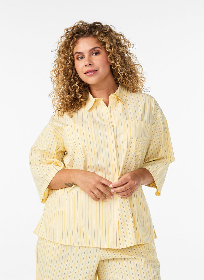 Striped blouse in a loose fit, Yellow, Model image number 0