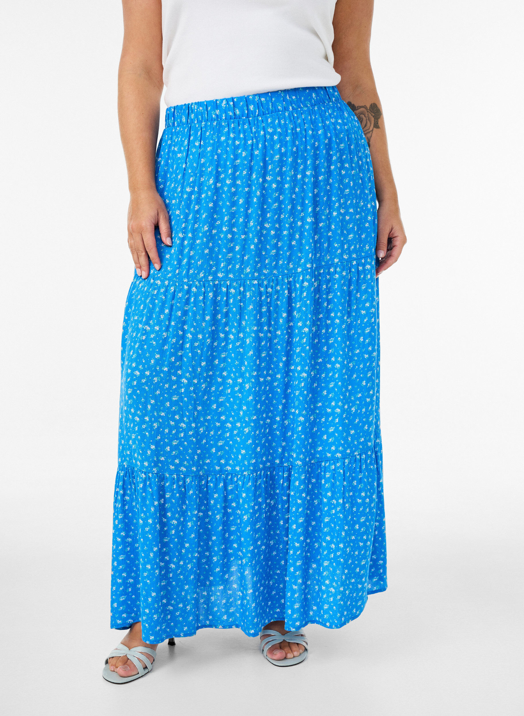 Zizzifashion Long skirt with elasticated waist, Blue, Model image number 2