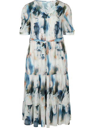 Printed maxi dress with a waist tie, Watercolor AOP, Packshot image number 0
