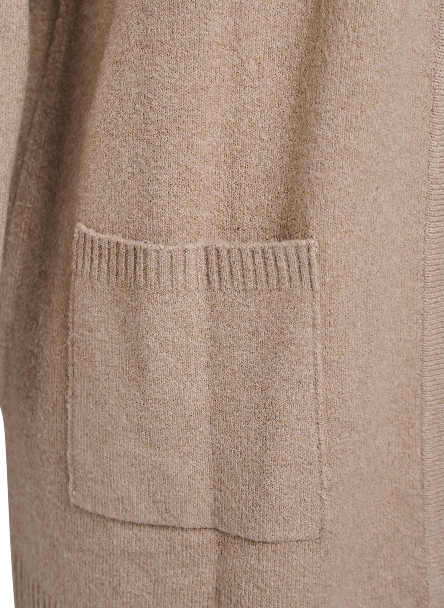 Zizzifashion Ribbed Knit Cardigan with Pockets, Beige, Packshot image number 3