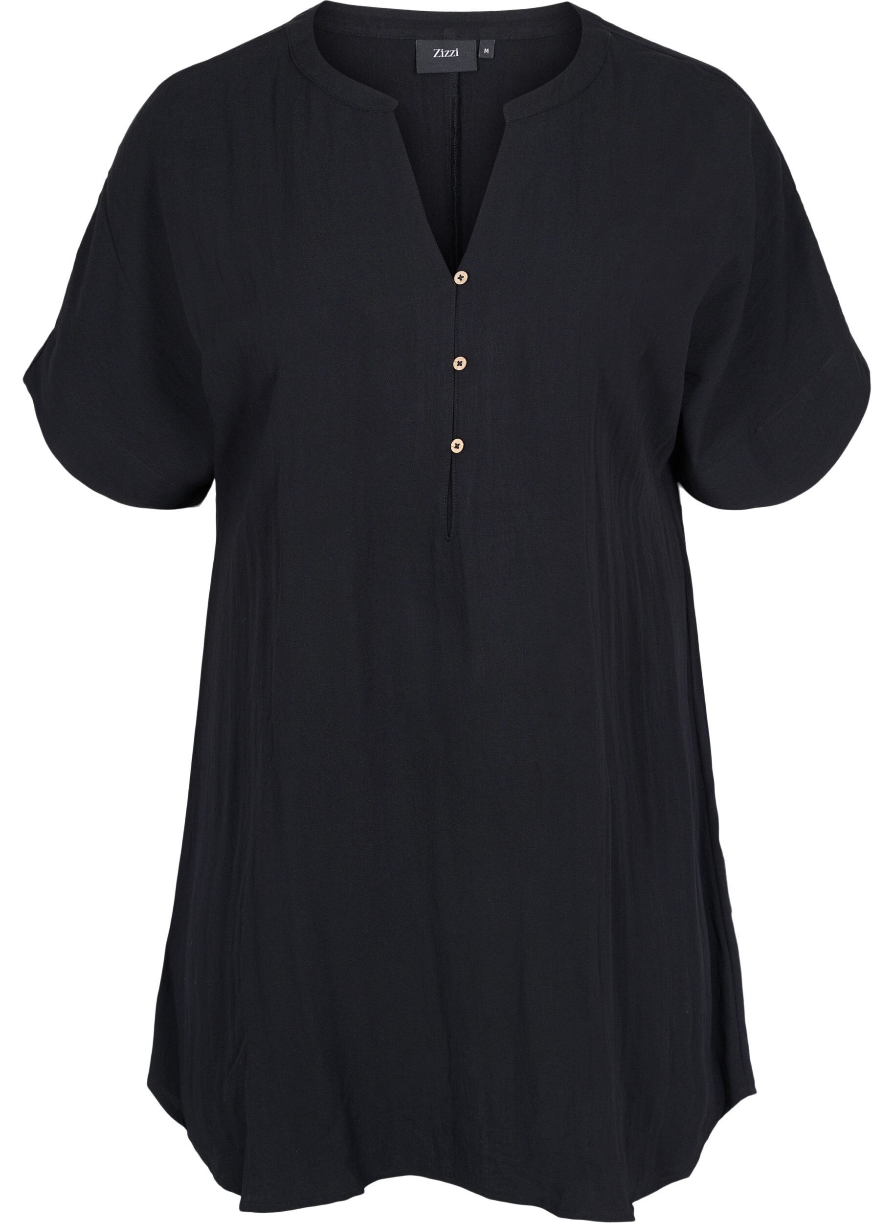Zizzifashion Short-sleeved viscose tunic, Black, Packshot image number 0