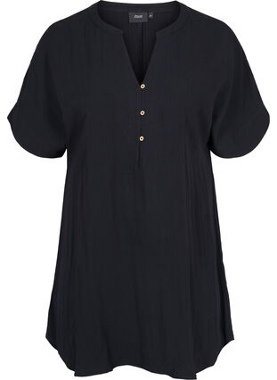Short-sleeved viscose tunic, Black, Packshot image number 0