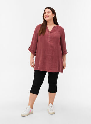 Cotton tunic with 3/4-length sleeves, Wild Ginger, Model image number 2