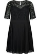 Short sleeve dress with lace top, Black, Packshot image number 0