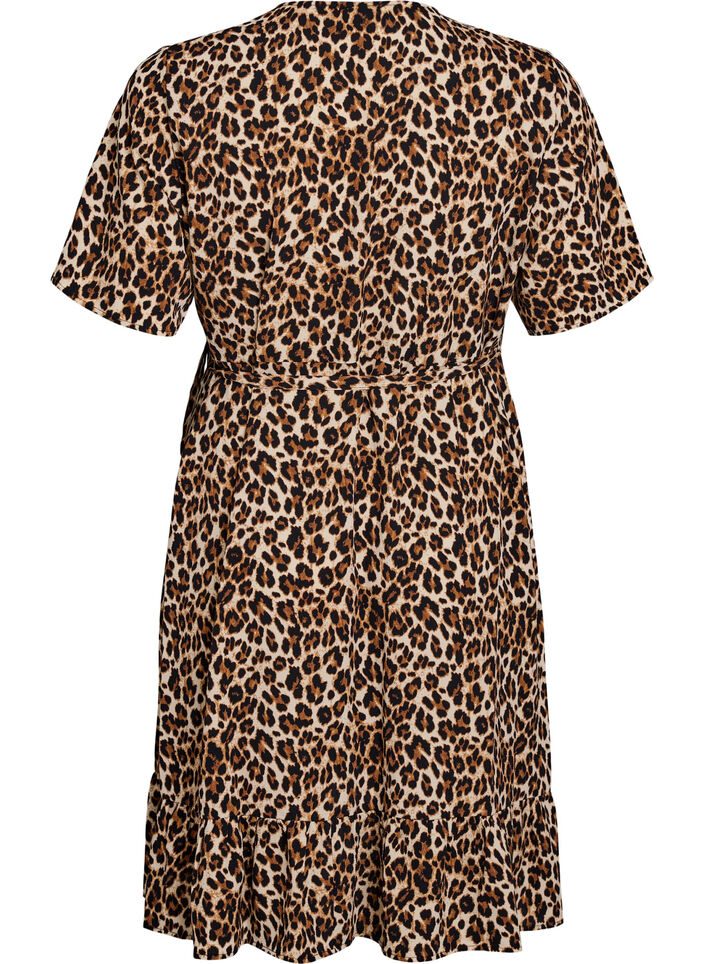 Floral wrap dress with short sleeves, Brown, Packshot image number 1