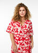 Printed wrap dress with short sleeves, Red, Model image number 2