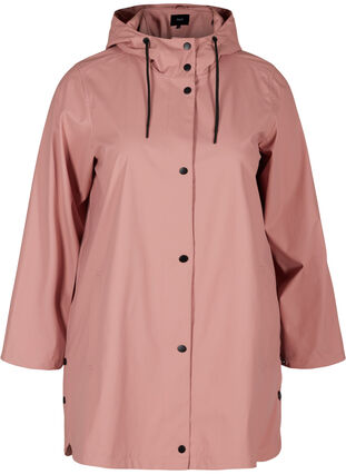 Rain coat with a hood and pockets, Ash Rose, Packshot image number 0