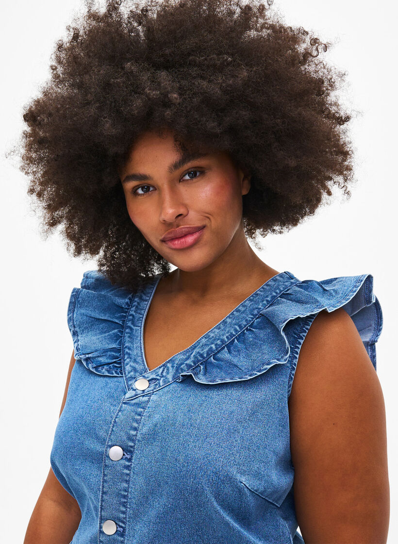 Denim jumpsuit with ruffles, Light Blue Denim, Model image number 2
