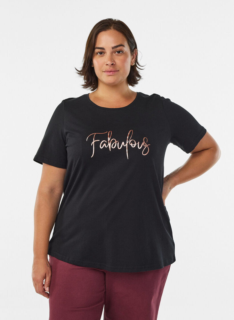 T-shirt with motif, Black, Model image number 0