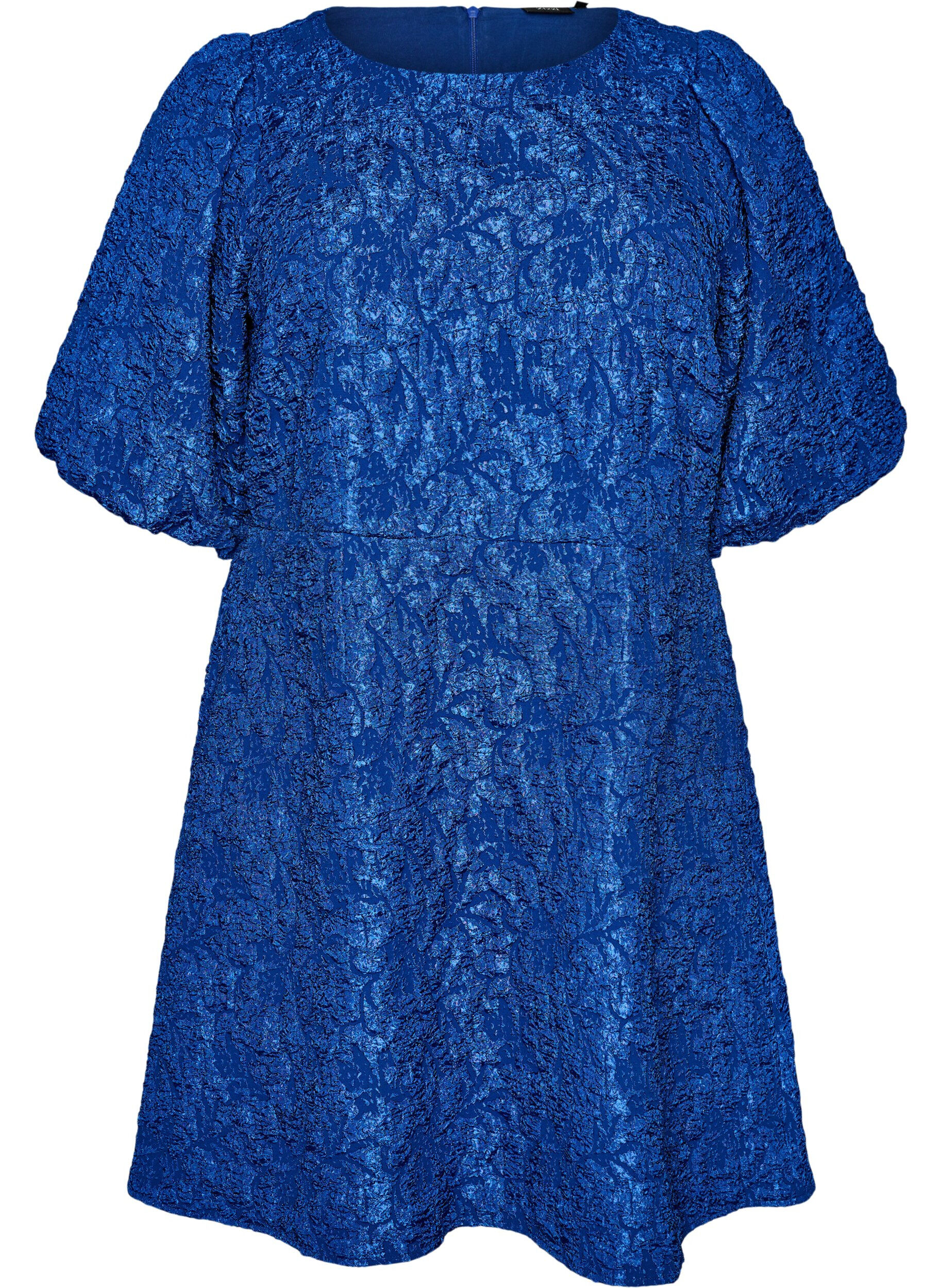 ZizzifashionJacquard dress with puff sleeves and A-line, Blue, Packshot image number 0