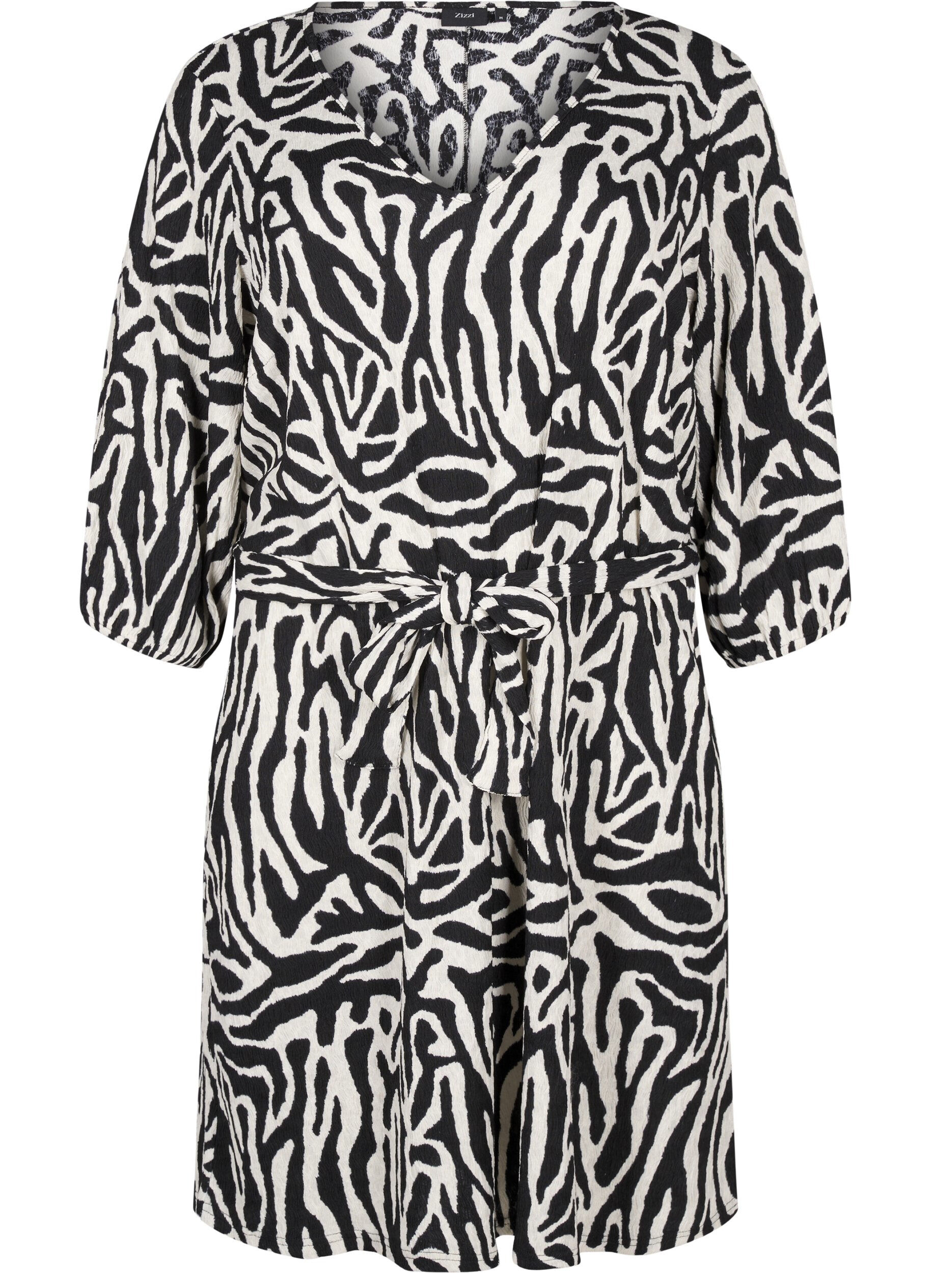 Zizzifashion Short dress with 3/4 sleeves and zebra print, Black, Packshot image number 0