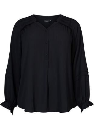 Top with long sleeves and button closure, Black, Packshot image number 0