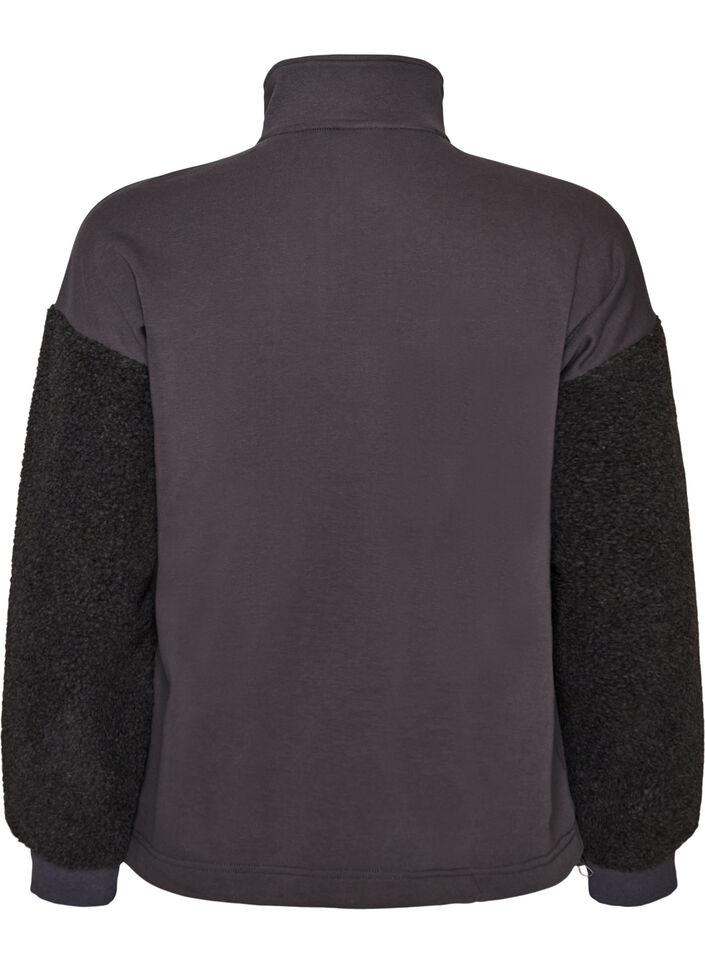 Sweatshirt with teddy sleeves and a high neck, Dark Grey, Packshot image number 1