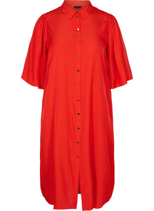 Shirt dress with 3/4 sleeves, Fiery Red, Packshot image number 0