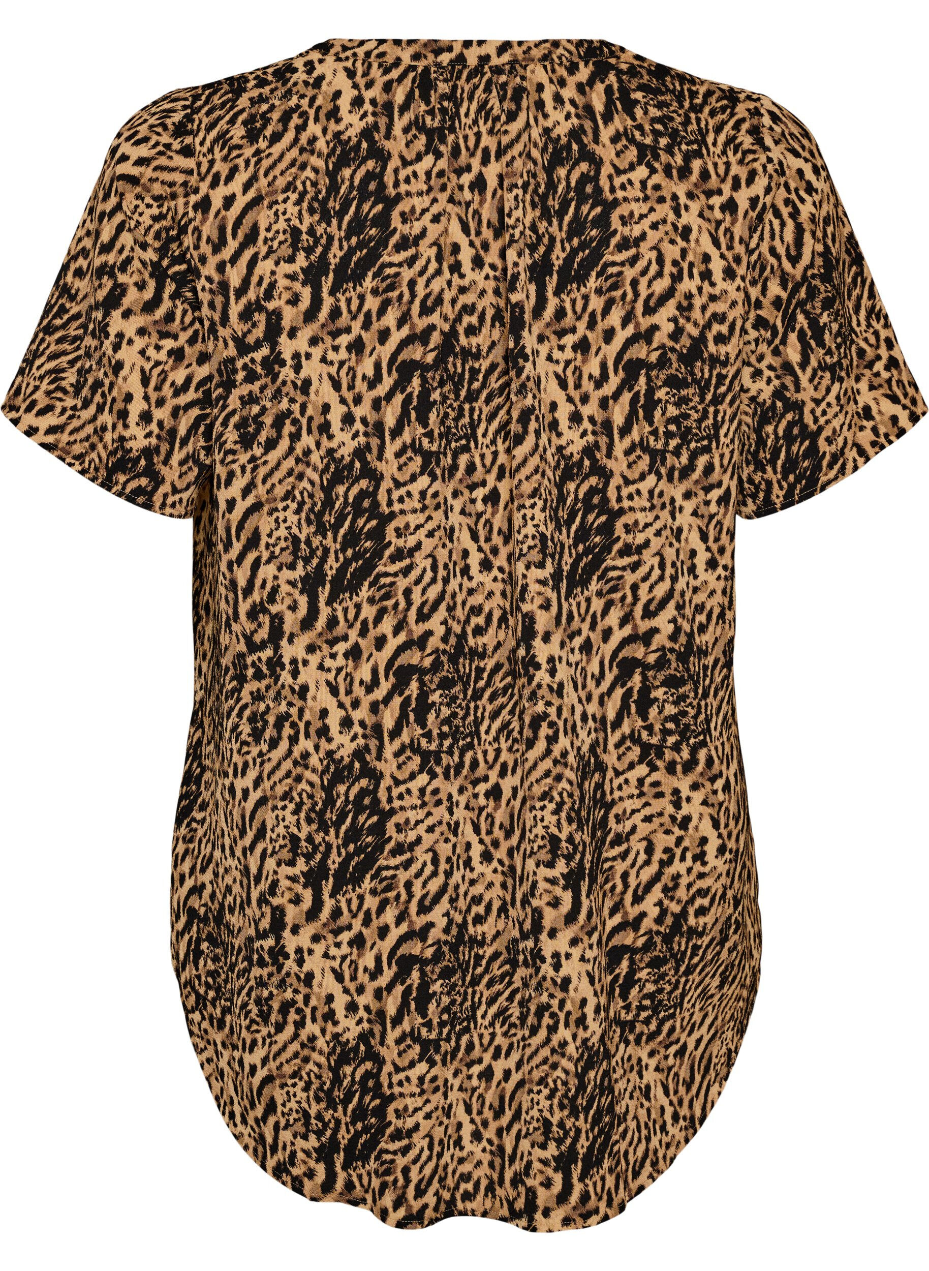 Zizzifashion Blouse with short sleeves and v-neck, Brown, Packshot image number 1
