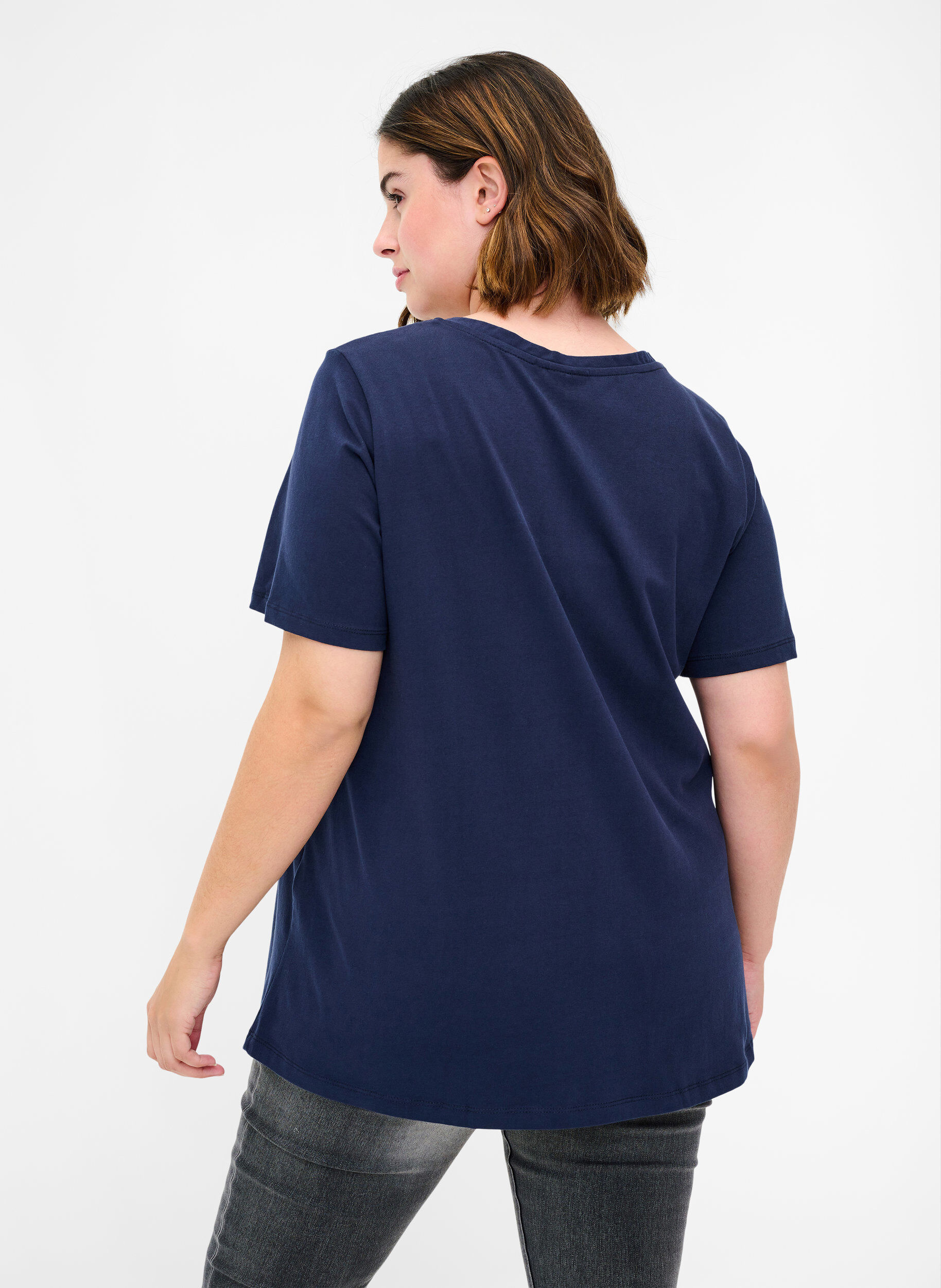 Zizzifashion Basic t-shirt with v-neck, Blue, Model image number 2