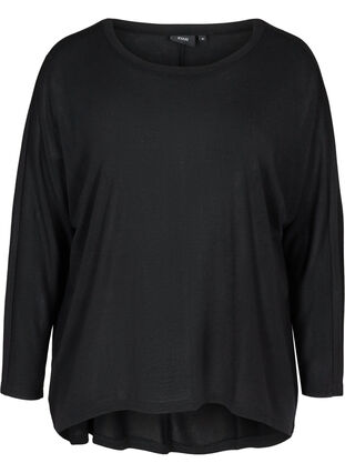 Plain-coloured blouse with long sleeves, Black, Packshot image number 0