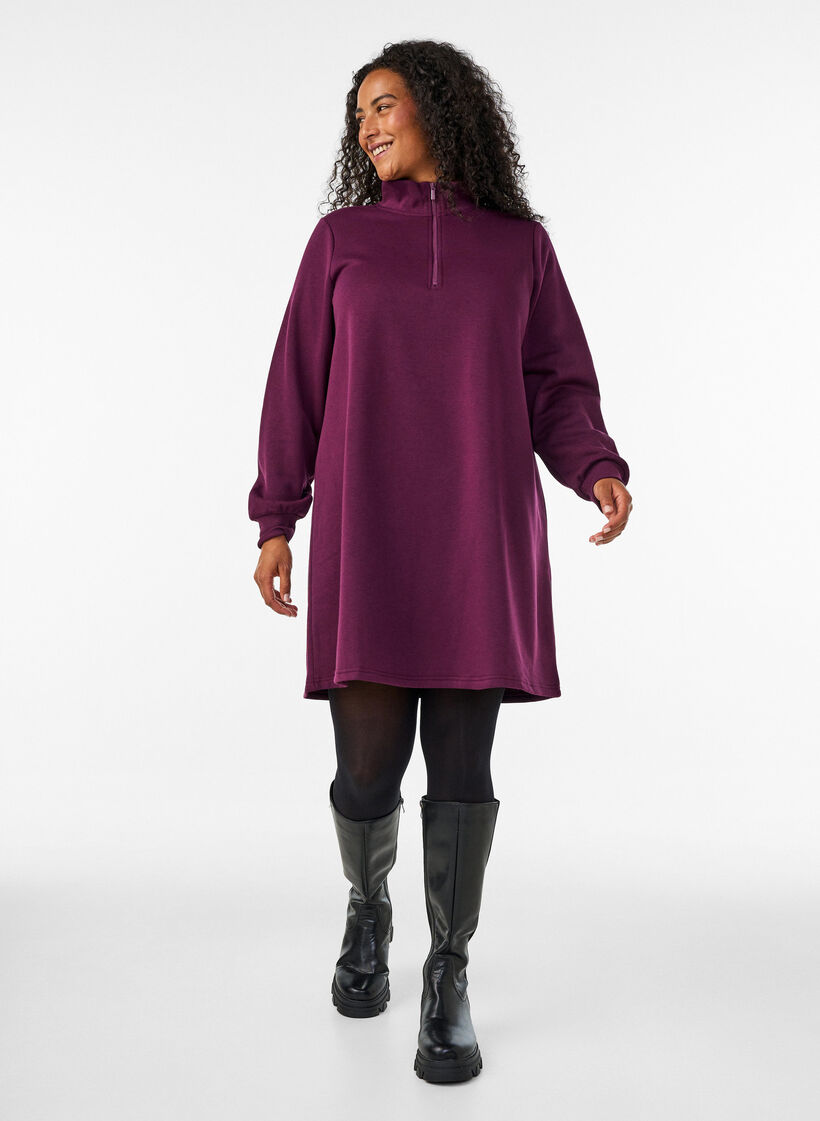 Sweatshirt dress with a high ribbed collar and zip, Purple, Model image number 1